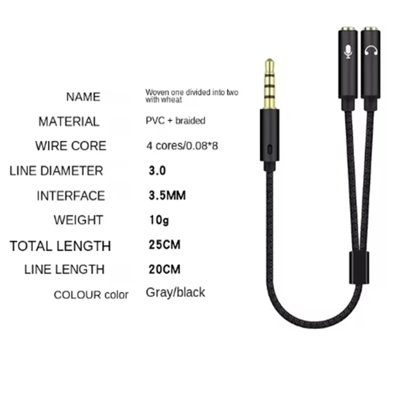 Headset Splitter Adapter Headphone Mic and Speaker Cable 3.5mm Audio Male to 2 Female For Earphone Extense Mobile Audio Cable Oasis Select