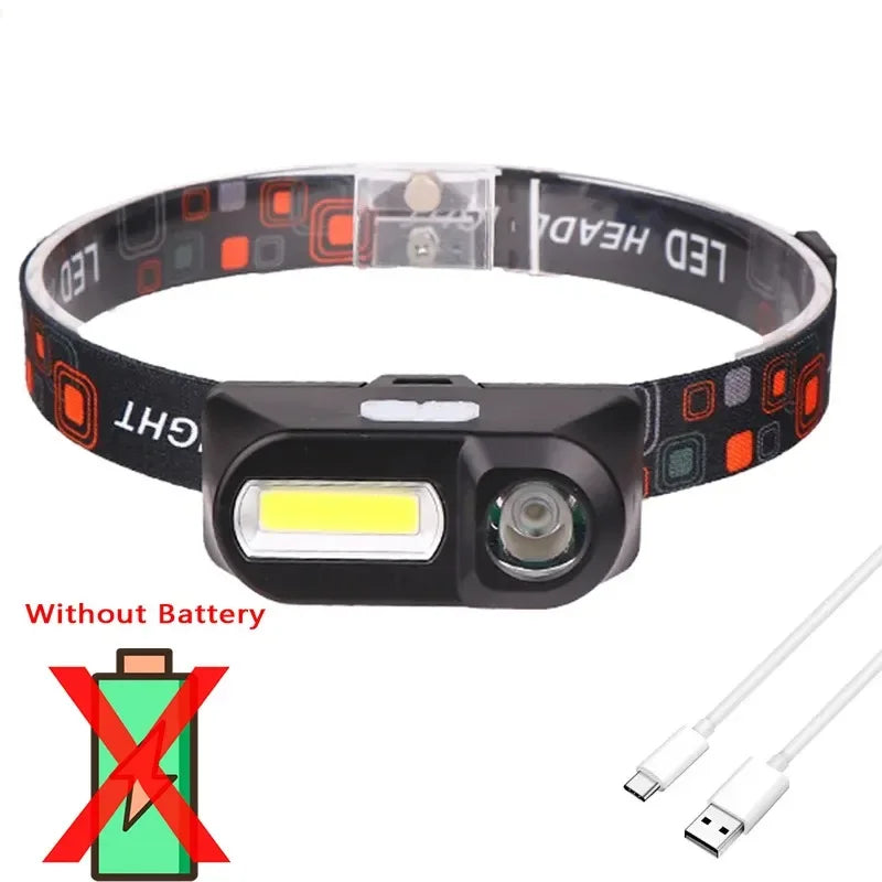 Powerful Portable XPE+COB Headlamp LED Head Flashlight Type-C Rechargeable Outdoor Waterproof Fishing Camping Hiking Headlight Oasis Select No battery