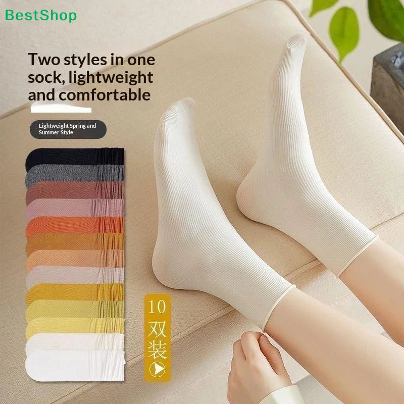 Women's Colorful Cotton Slouch Socks – Breathable Summer Crew