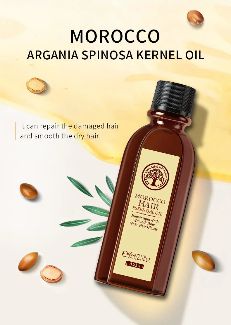 Laikou Argan Hair Oil Essential Oil Natural Anti-hair Loss Prevent Hair Dry Soft Nourishing Frizz Damaged Repair Care 60ml Oasis Select