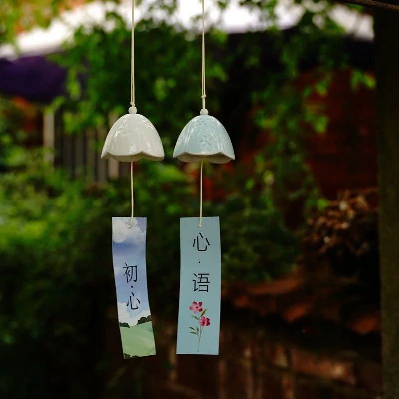 Japanese Home and Wind Chime Orchid Ceramic Wind Chime Hanging Garden Ornament Oasis Select