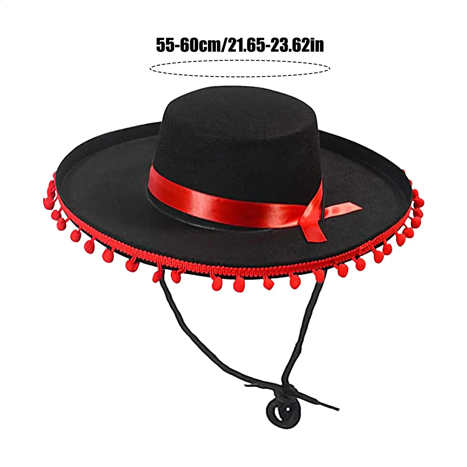 Mexican Sombrero Hat Large Festival Sombrero Party Hats Wide Brim Cosplay Costume with Pom-Poms Spanish Outfit Accessories Oasis Select