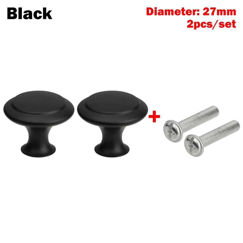 Round Alloy Cabinet Handles Knobs Kitchen Cupboard Door Wardrobe Pulls Drawer Furniture Hardware Fittings Oasis Select 2PCS 27mm black