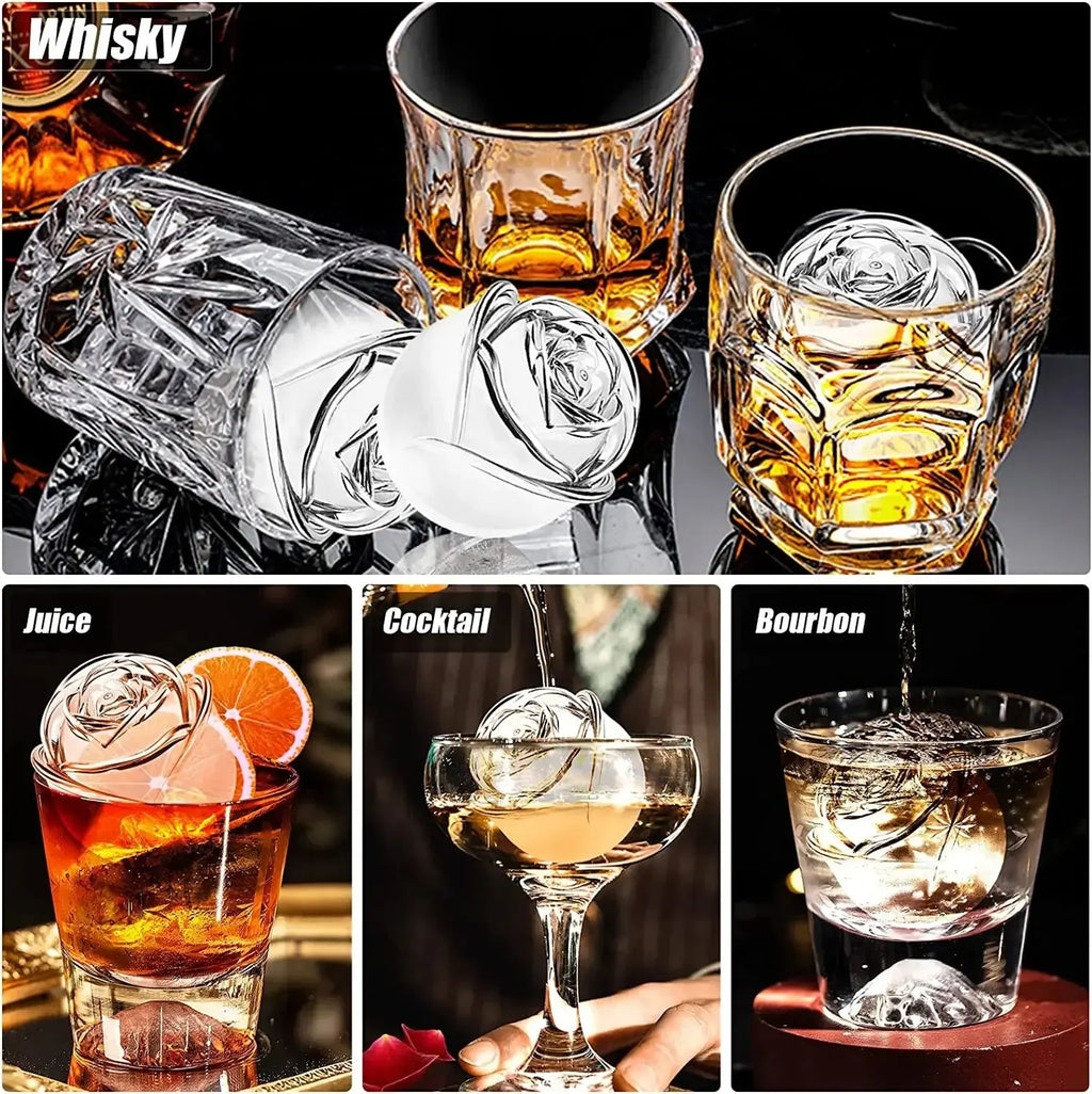 3D Rose Ice Molds 2.5 Inch, Large Ice Cube Trays, Make 4 Giant Cute Flower Shape Ice, Silicone Rubber Fun Big Ice Ball Maker Oasis Select