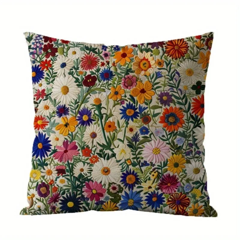 1Pack Country Floral Pillow Covers, 17.7x17.7 Inch, Machine Washable, Zippered Linen Cushion Cases for Home Decor,Flower Pattern Oasis Select