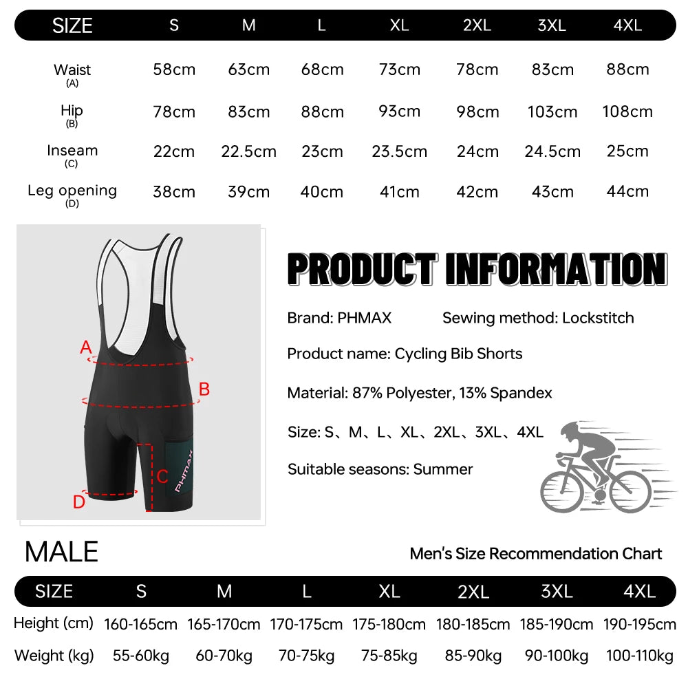 PHMAX Men's Cycling Bib Shorts 5D Silicone Gel Pad Shock Absorption Road Bike Bibs Summer Breathable Bicycle Riding Shorts Oasis Select