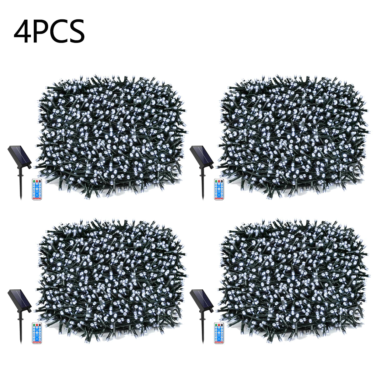 Outdoor Solar Lawn Street Light String 1/2/3/4Pcs Holiday Christmas Tree Stair Handail Decor Light Panel+Remote Control Dimmable Oasis Select 4PCS White 10M 100LEDs