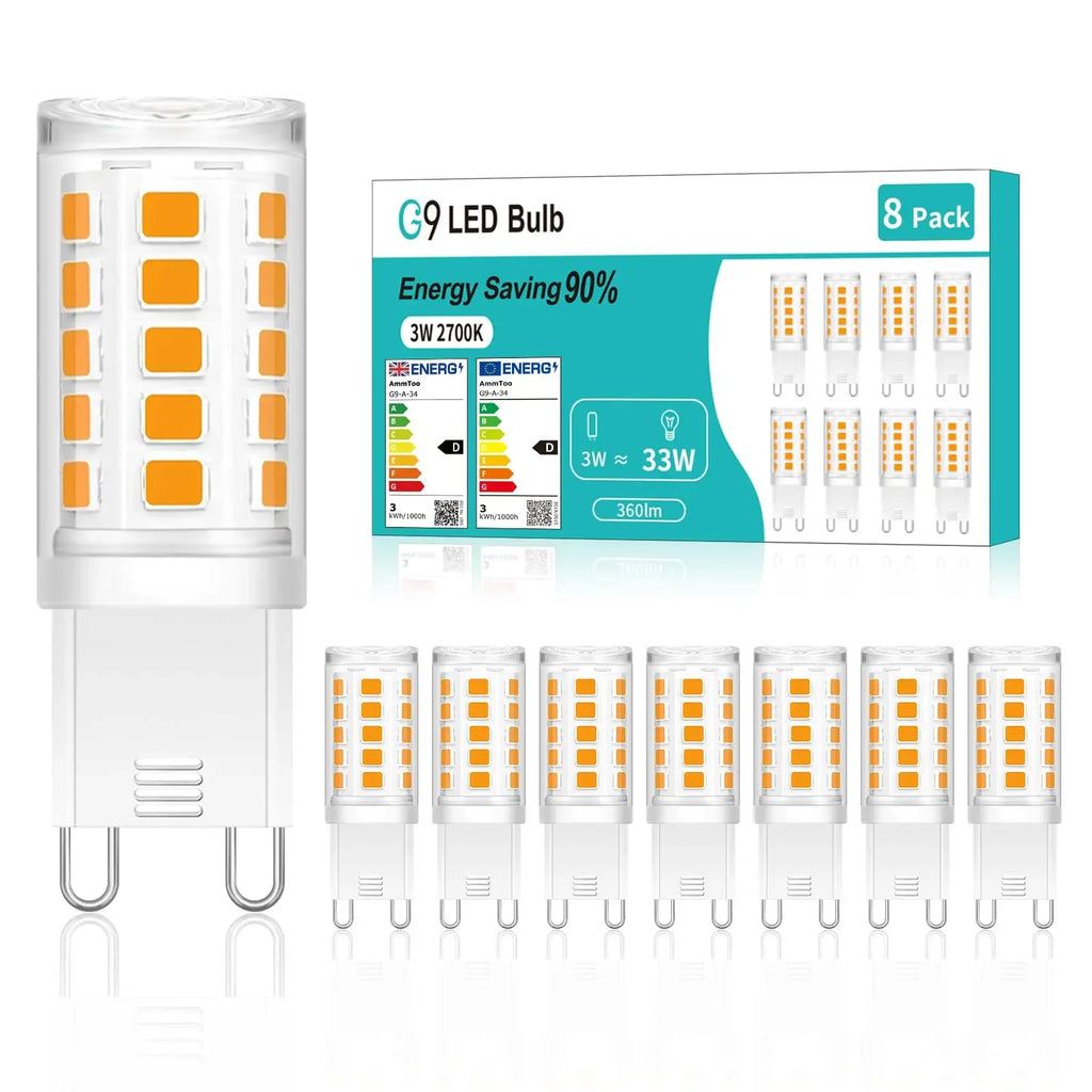 3/8 pack G9 LED Bulbs 3W White/Warm White No-Flicker LED Lamp 33W Halogen Bulb Equivalent Chandelier Pendant Corn Light Bulbs Oasis Select 8pcs G9 warm white