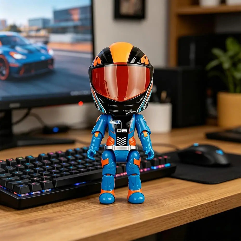 Motorcycle Rider Figurine Deformable Helmet Racing Driver Decoration Figurine Figurine Desktop Ornament Model Children's Gift Oasis Select