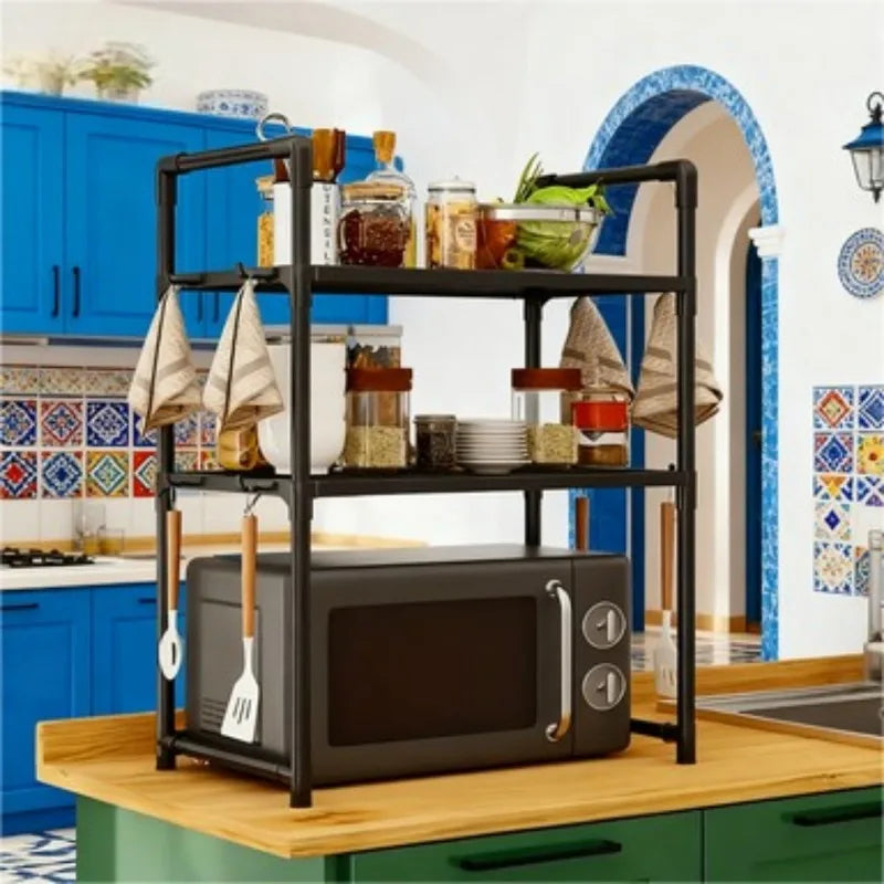 Heavy Duty Kitchen Baker's Rack Floor Standing Microwave Oven Stand 2 Tier Storage Shelf Organizer for Air Fryer Pot Holder Oasis Select