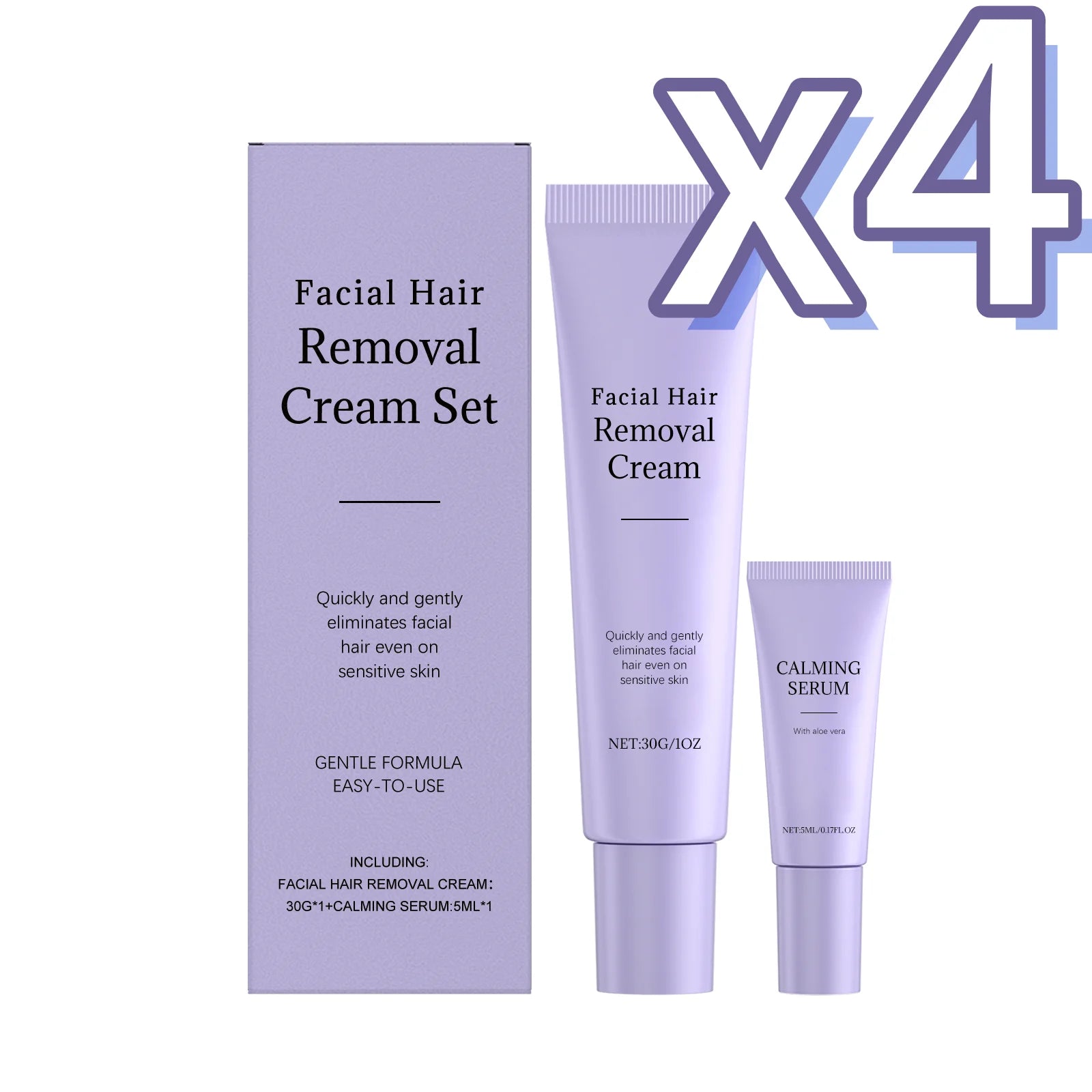 Facial Hair Removal Cream & Calming Serum Kit – Painless Hair Removal Kit Oasis Select 1 set Boxed X 4