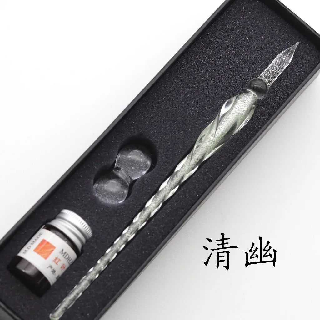 Star glass pen dipped in fountain pen gift box gold powder color ink set for students, net red Tiktok creative gift pen Oasis Select 14