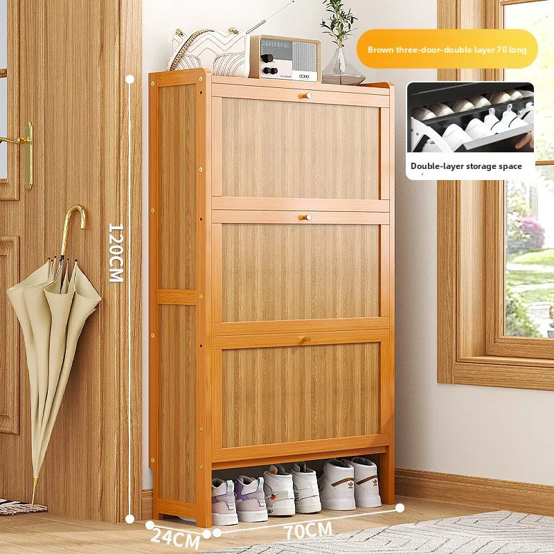 Ultra-thin shoe cabinet 17cm household door economical simple modern storage cabinet narrow large capacity tipping bucket Oasis Select Brown Double 3-70