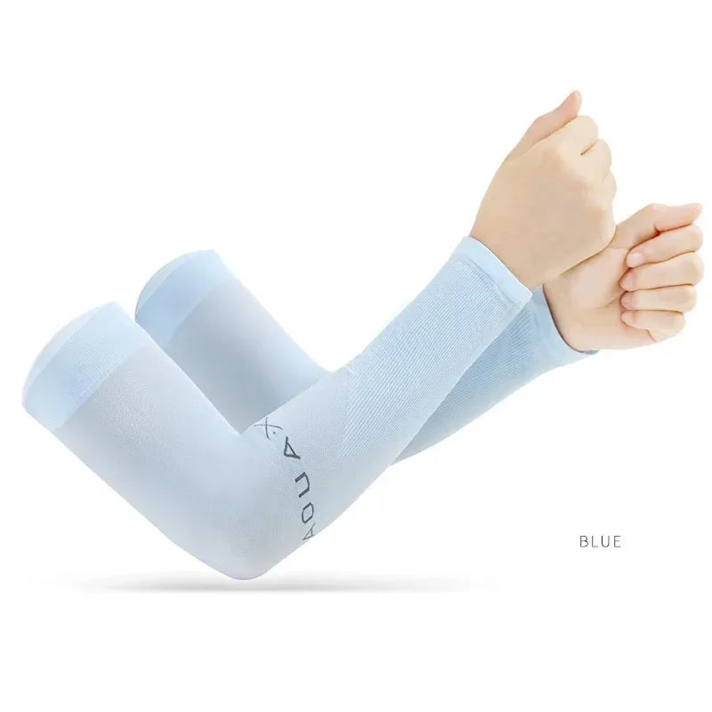 Summer Ice Silk Long Sleeves Anti-Sunburn Arm Cover Men Women Cuff New Cool Hand Sleeves Anti-UV Cycling Arm Sleeve Fingerless Oasis Select blue-A