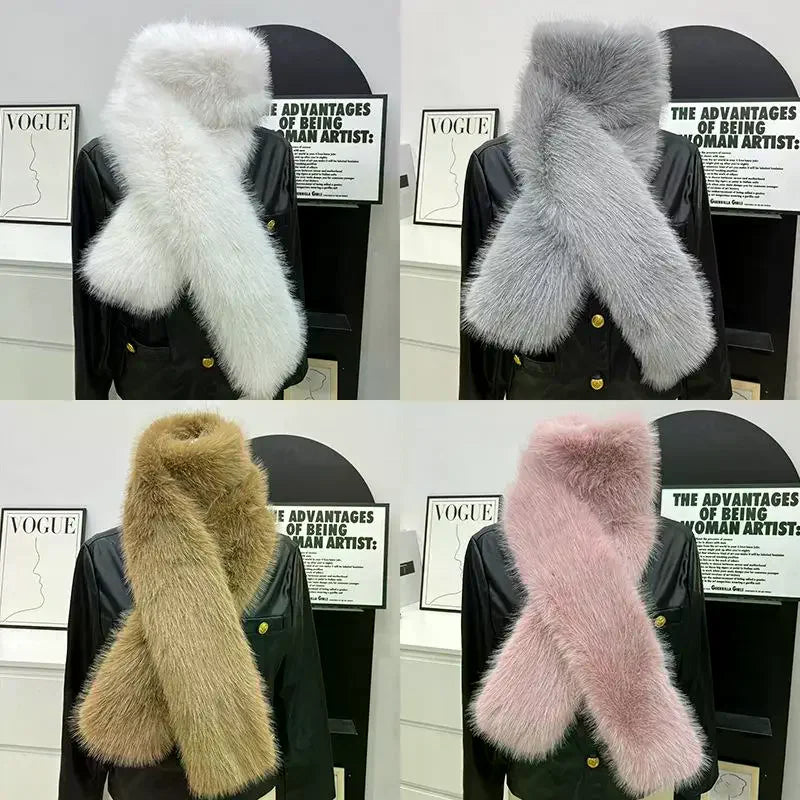 Women's Faux Fur Long Scarf – Fluffy Plush Winter Wrap Shawl