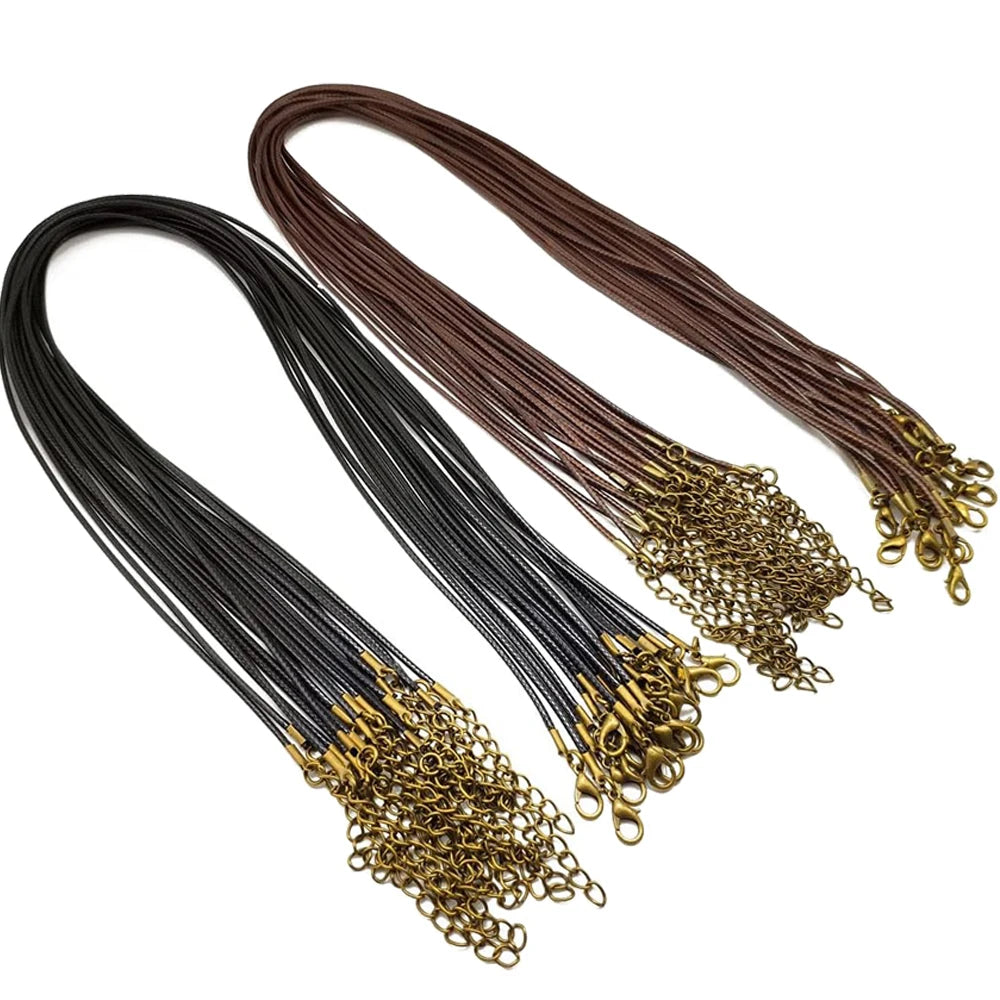 20pcs 45cm Brown Waxed Necklace Cord with Bronze Chain Lobster Clasp for DIY Bracelet Pendants Jewelry Making Beading Supply Oasis Select