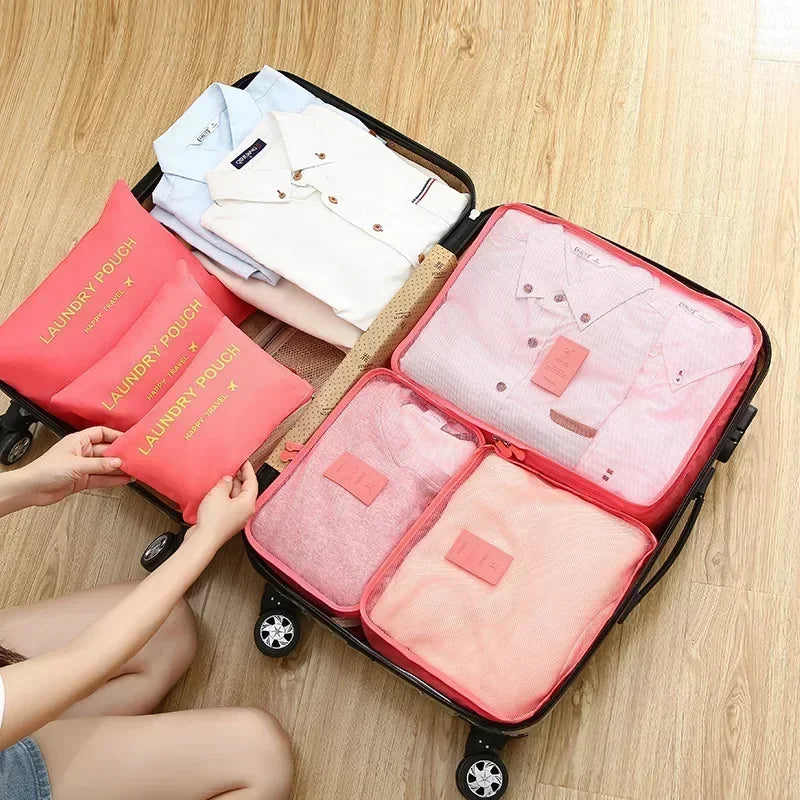 6pcs Set Travel Storage Bags Suitcase Packing Set Storage Cases Portable Luggage Organizer Clothes Shoe Foldable Organizer Oasis Select