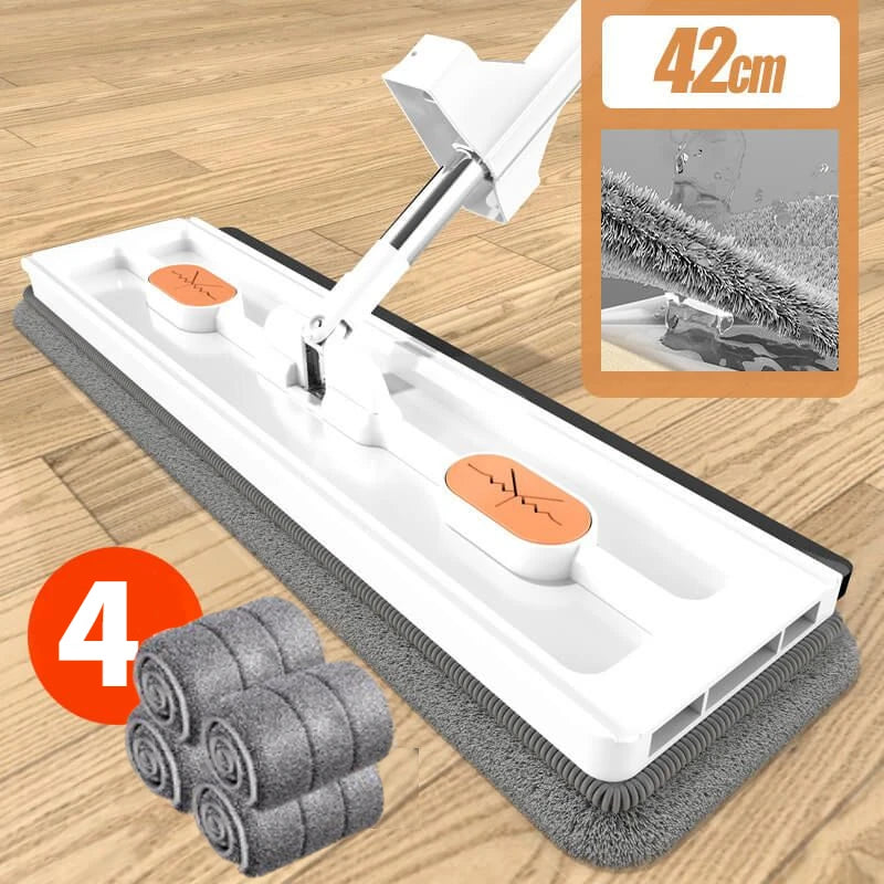 42cm Flat Mop No need to hand-wash floor squeeze mop Lazy Mop Absorbent Flat Mop Wet & Dry Absorbent Mop Cleaning Tools Oasis Select White with 4 mop