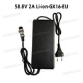 58.8V 2A Lithium Battery Charger With 12mm-3pin GX16 Connector For 52V ZERO 8 ZERO 10X VSETT 9 Li-ion Batteries Charger With Fan Oasis Select 58.8V 2A GX16 EU