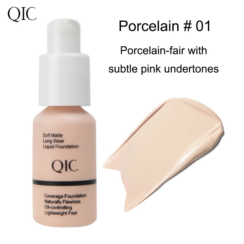 QIC Matte Liquid Foundation – Waterproof, Oil-Control, 5 Shades