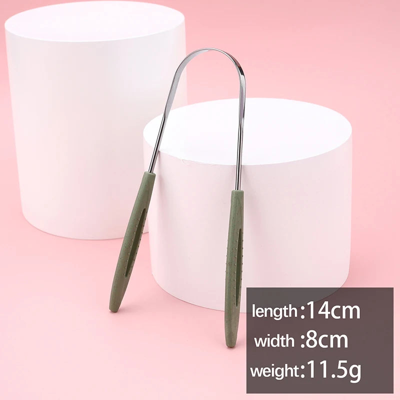 3 Colors Stainless Steel Tongue Scraper U-shaped Metal Fresh Breath Cleaning Coated Tongue Toothbrush Oral Hygiene Care Tools Oasis Select Green