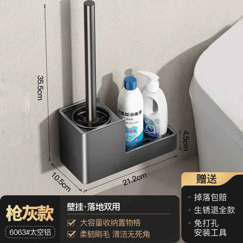 Toilet Brush, Shelf, No Punching, Household No Dead Ends, Toilet Brush, Toilet, Bathroom Toilet, Cleaning Artifact Oasis Select Grey Shelf