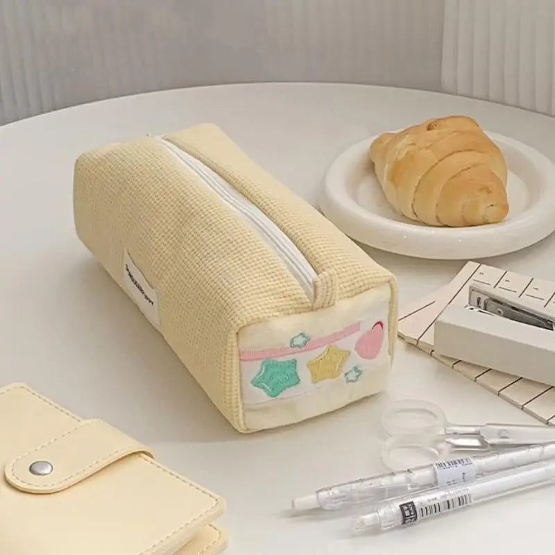 High Quality Corduroy Pen Bag Embroidery Multi-functional Pencil Case Large Capacity Stationery Organizer Students Oasis Select A2