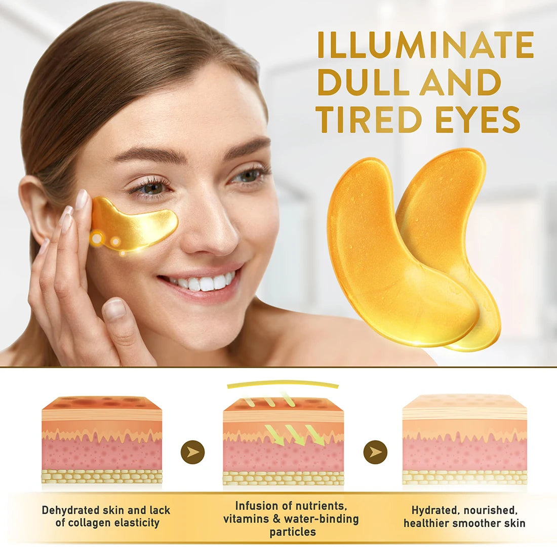 1/2/3Boxes 24K Gold Eye Gel Pads Eye Mask Under Eye Patches For Dark Circle & Puffiness Moisturizing W/ Collagen Hyaluronic Acid Oasis Select