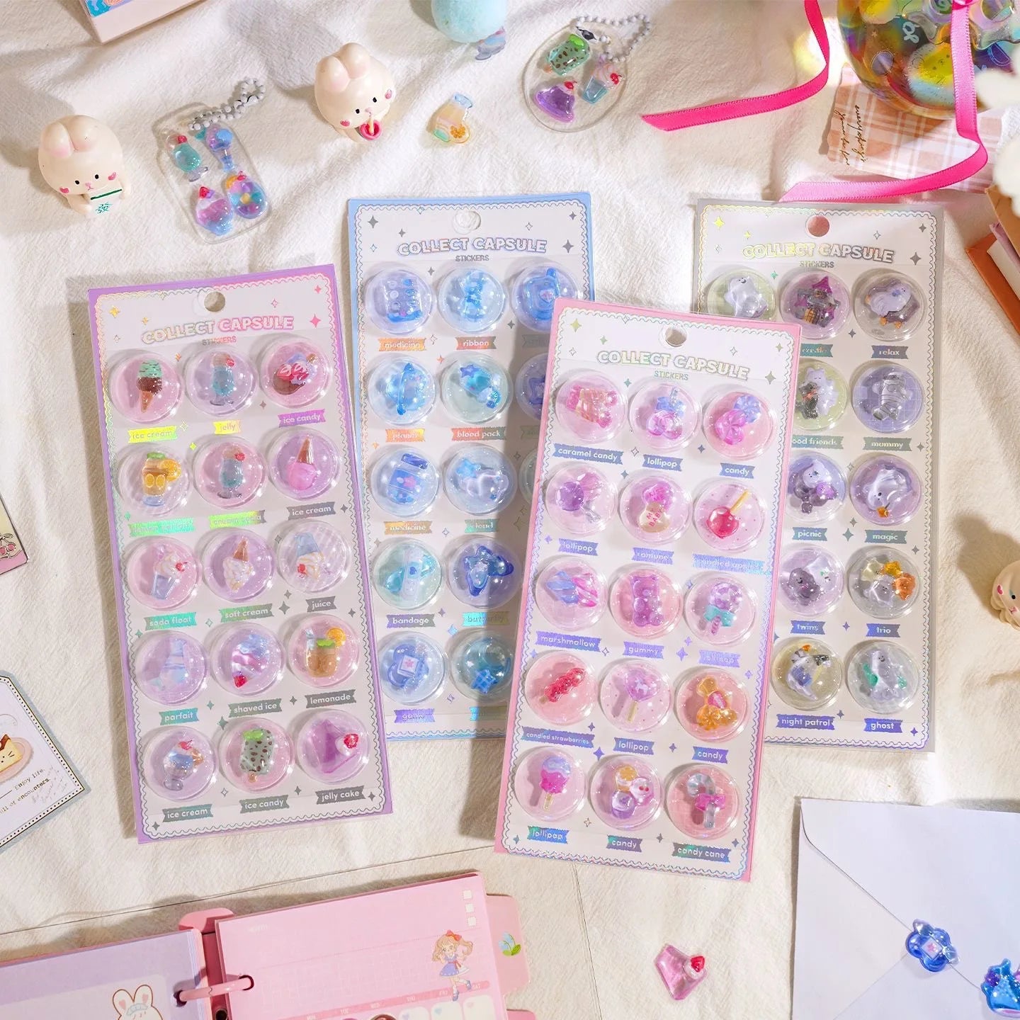 Creative 3D Capsule Embossed Crystal Sticker Kawaii 3D Relief Stickers Scrapbooking DIY Journal Cute Stationery School Sticker Oasis Select