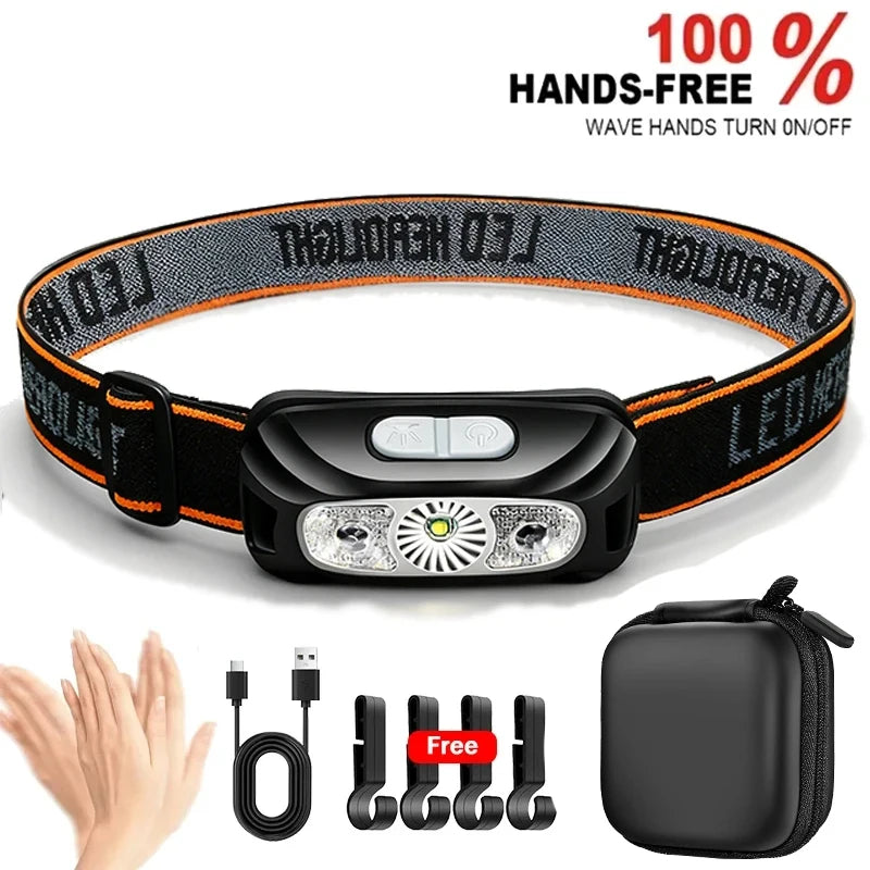 USB Rechargeable LED Headlamp | Motion Sensor, 4 Modes