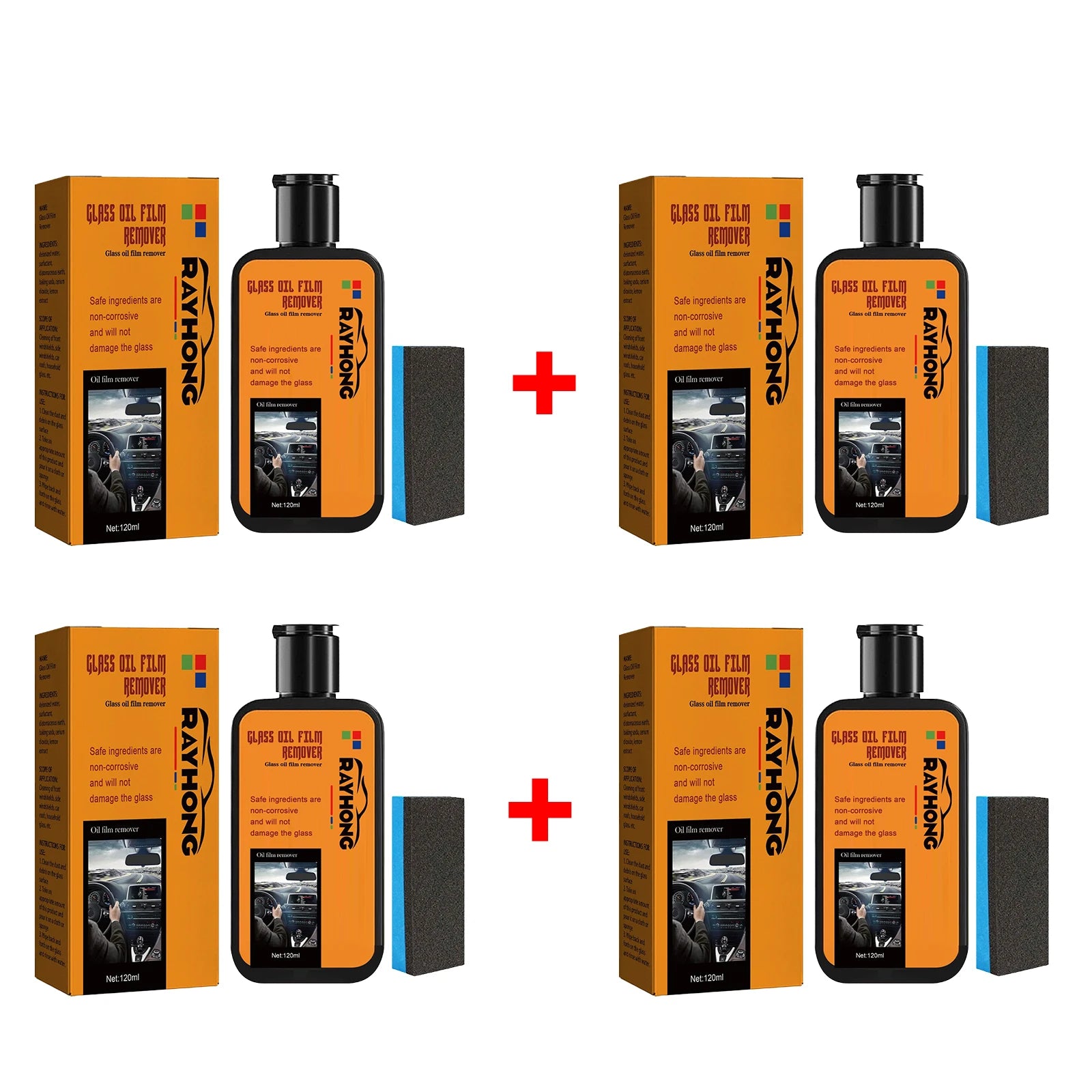 Glass Oil Film Remover for Car Windshield Cleaner with Sponge Car Glass Polishing Clear Window Auto Detailing Improve Clarity Oasis Select 4pcs