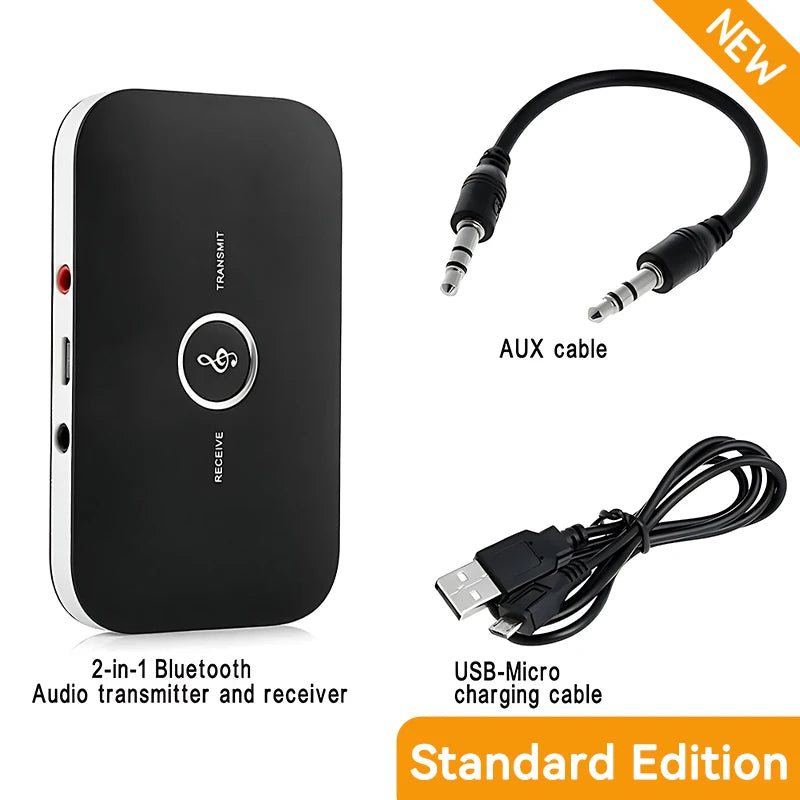 Upgrade B6 2in1 Bluetooth 5.3 Audio Receiver Transmitter 3.5mm AUX+RCA Built-in Battery Wireless Adapter For Car PC TV Headphone Oasis Select NO RCA Cable
