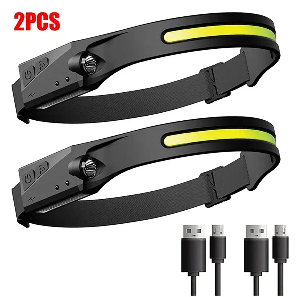 XPE+COB LED Sensor Headlamp USB Rechargeable Camping Search Light Headlight Led Head Torch Head Flashlight for Fishing Lantern Oasis Select 2 PCS Built-in Battery