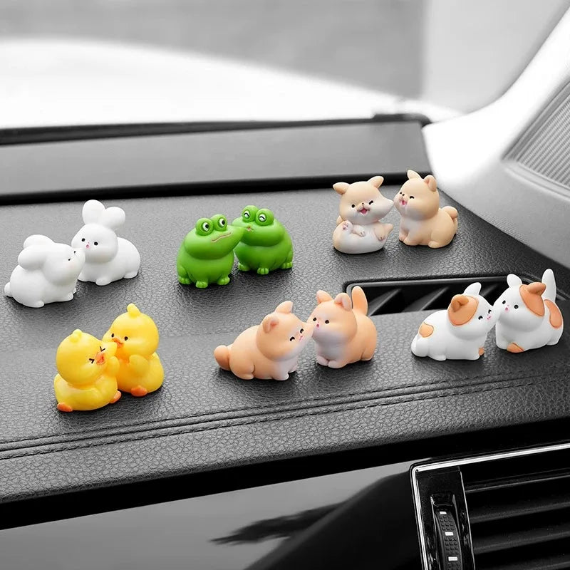 Kiss Face Rabbit Kitten Doll Car Decor Funny Resin Ducks Frogs Figurines Car Interior Dashboard Cute Car Accessories Oasis Select