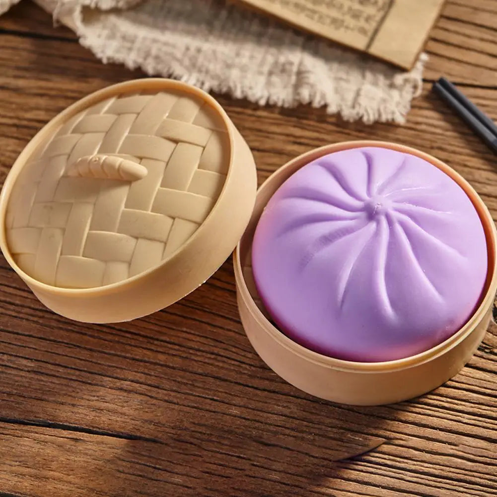 Dumpling Squishy Stress Ball – Baozi Fidget Toy with Steamer Squishy Fidget Toy Oasis Select