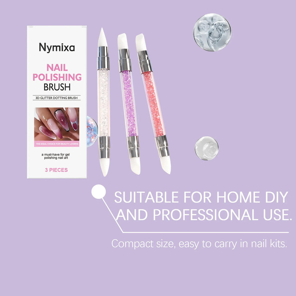 Nymixa 3-Pc Dual Head Silicone Nail Art Pen – Glitter & Dotting Nail Art Pen Set Oasis Select