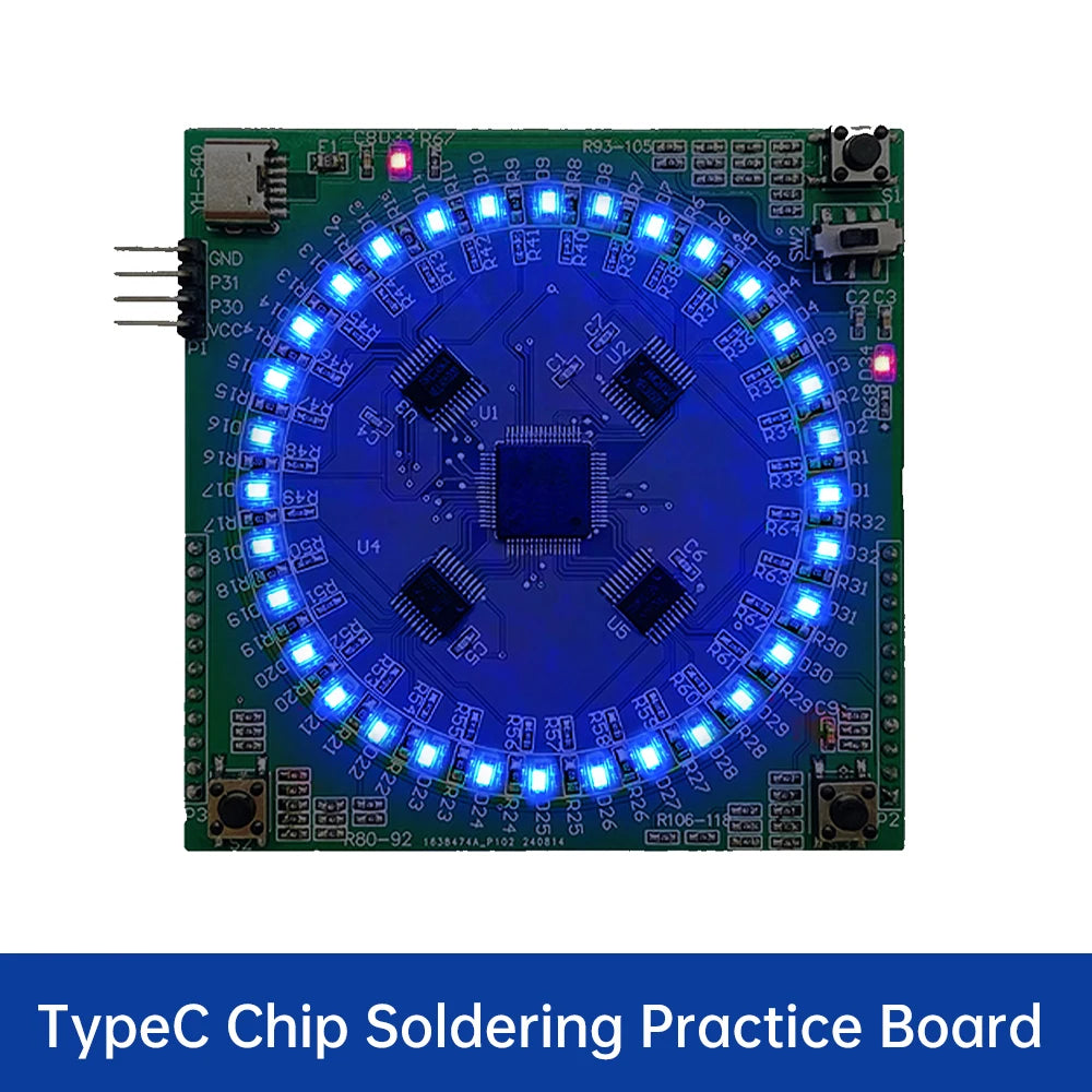 LQFP64 SMD Soldering Practice Board Kit Type-C Interface Flowing Lamp Practice Board PCB Welding Practice Kit Oasis Select