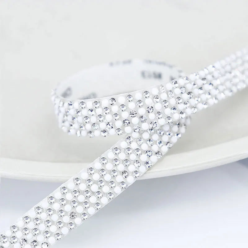 40cm Self Adhesive Artificial Pearl Rhinestone Sticker Crystal Diamond Ribbon DIY Decoration For Arts Crafts, Sewing, DIY Event Oasis Select A -Width 10mm