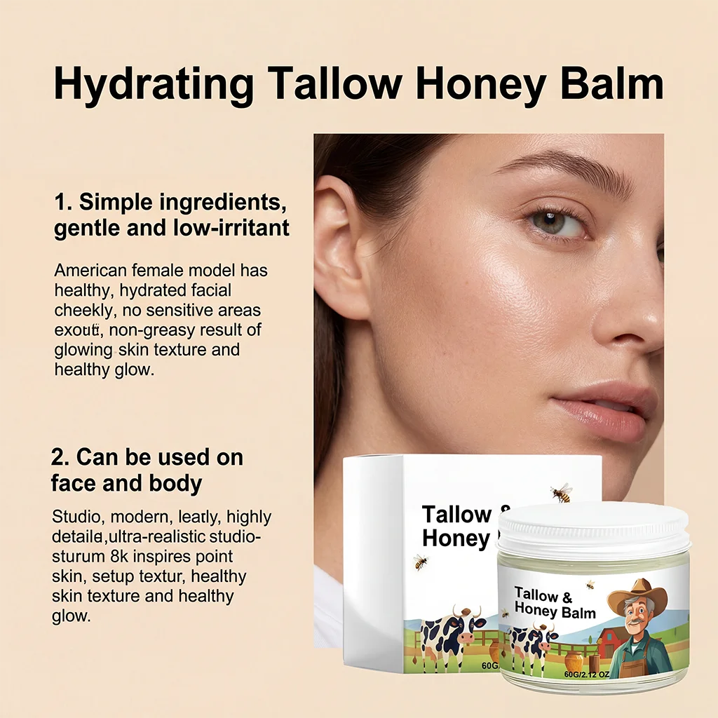Hydrating Tallow & Honey Balm Skin Nourishing Smoothing Delicate Moisturizer to Improve Texture for Soft Firm Skin Daily Skincar Oasis Select