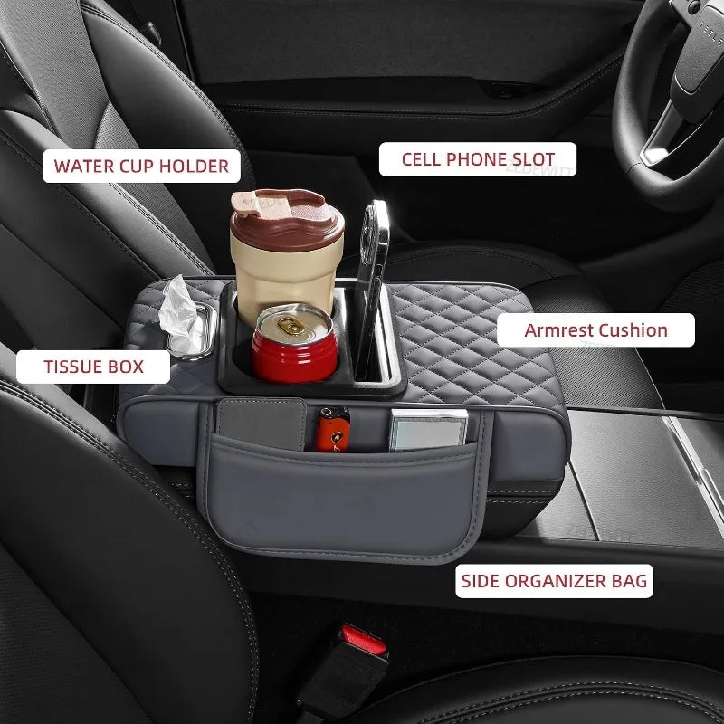 Universal PU Leather Car Center Console Armrest Cushion Durable Thick Memory Cotton Cup Holder Tissue Box Elbow Support Pro Pad Oasis Select