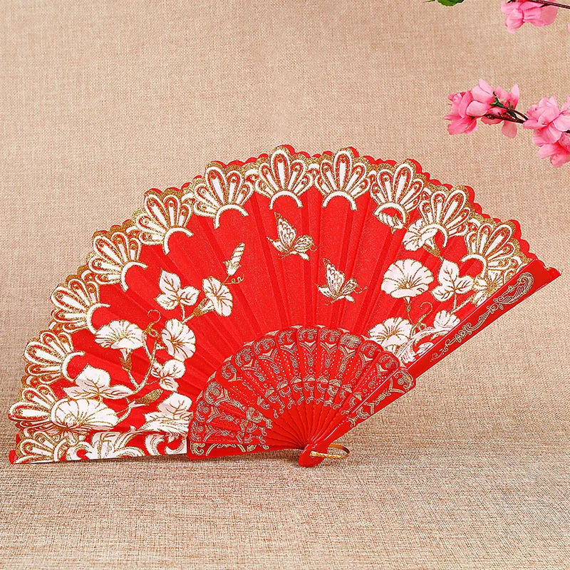 Chinese Style Folding Dance Fans Wedding Party Lace Silk Hand Held Flower Fan Vintage Lace Hand Held Fan Women Girl Photo Prop Oasis Select