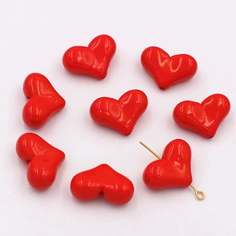 20pcs 16x22mm Acrylic Heart Shape Spacer Beads with 2mm Hole for Keychain Earrings Necklace Jewelry Pens Making Craft DIY Oasis Select Red