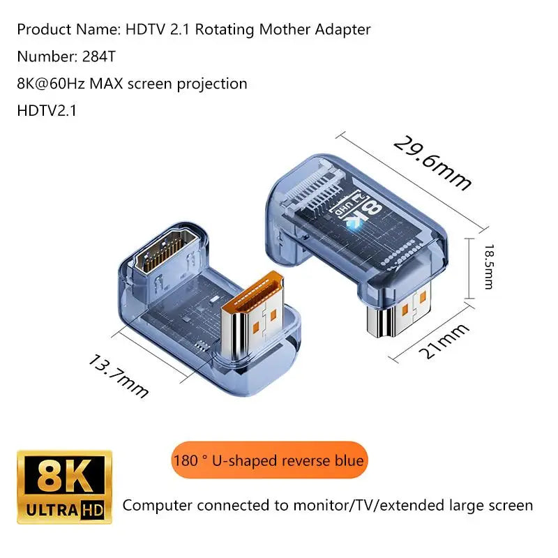 HDMI 2 1 Male Female Adapter 8K 60Hz Connector Up Down Angle 90 270
