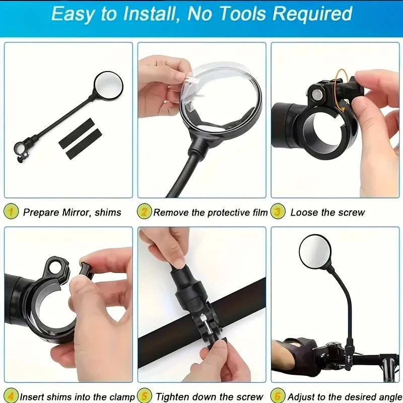 2pcs Bicycle Rearview Handlebar Mirrors 360 for Mountain Road Bike Motorcycle Bendable Hose Adjustable Rearview Mirror Oasis Select