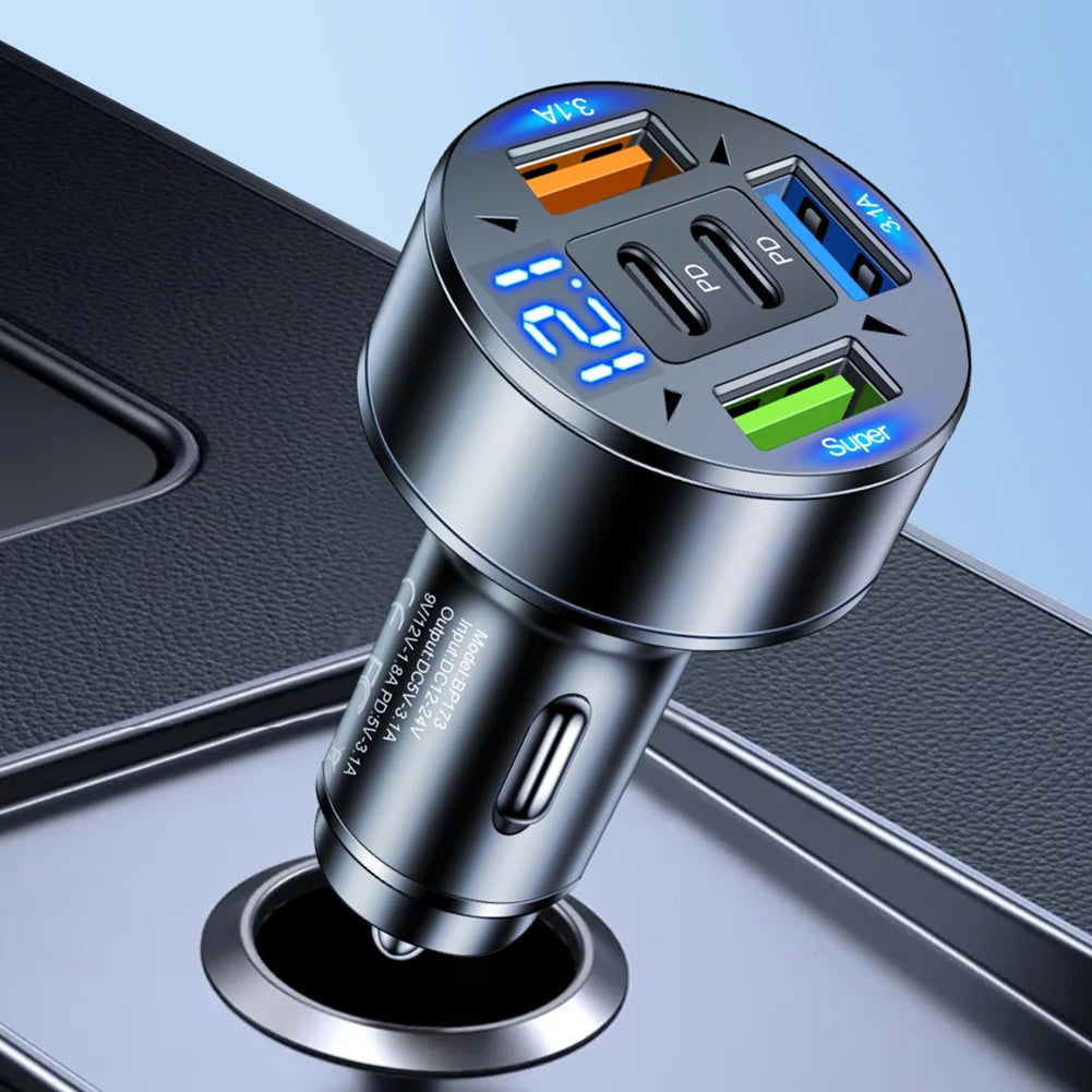 100W 5-Port Car Charger PD QC3.0 USB-C Fast Charging Car Charger Adapter Oasis Select