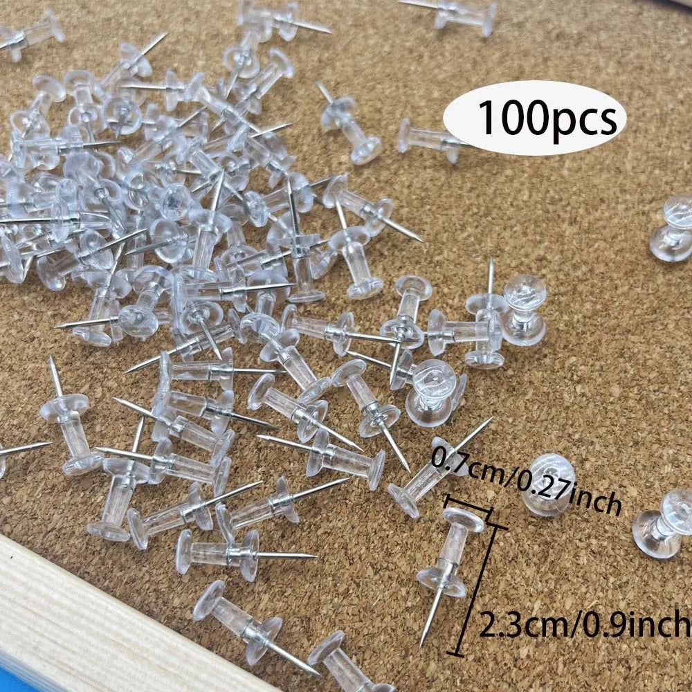 20/50/100pcs Push Pins Transparent Thumb Tacks With Plastic Box Home Office School Craft Projects Cork Board Photo Wall Bulleti Oasis Select 100pcs