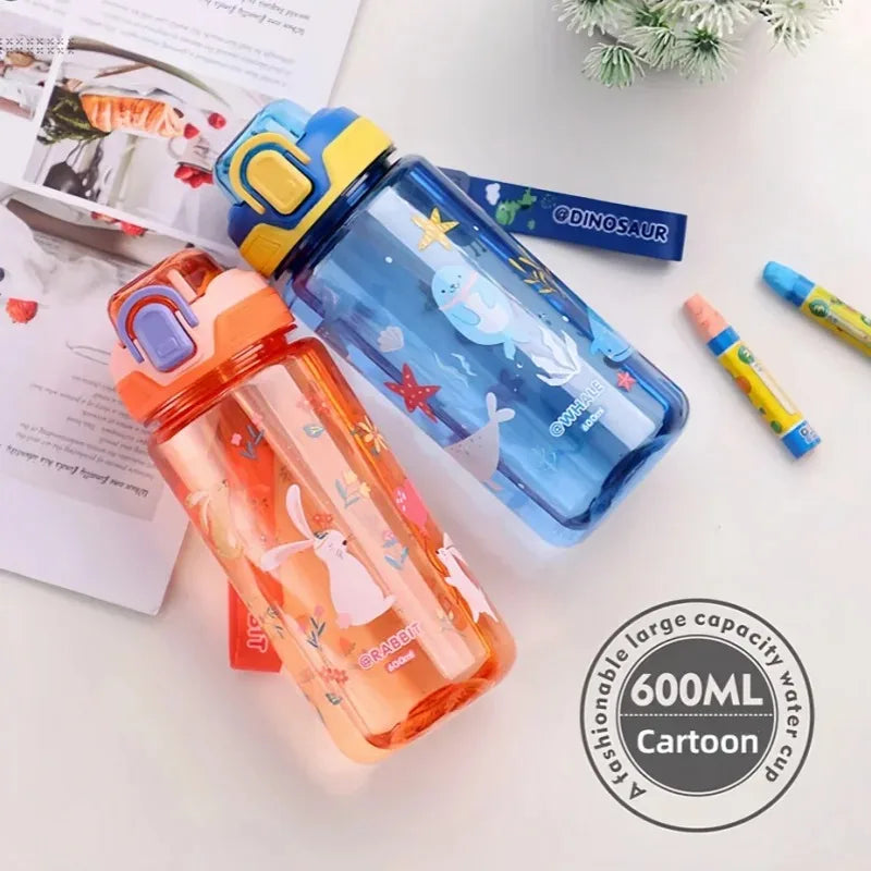 1pcs Kids Cartoon Water Bottle Leak-Proof BPA-Free Tritan Bottle with Straw & Strap for School & Outdoor Activities Oasis Select