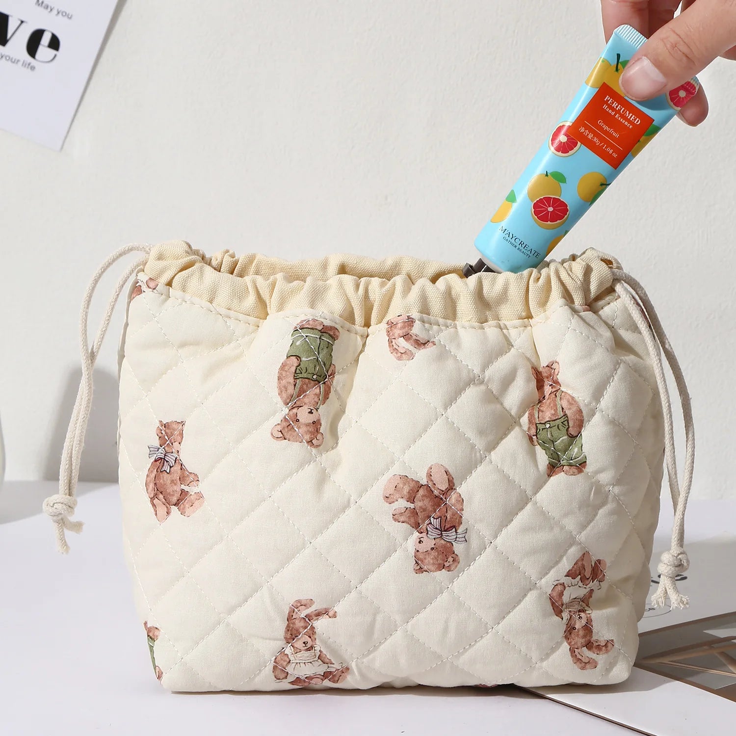 Ladies' Cotton Makeup Bag Embroidered Drawstring Storage Bag Travel Cosmetic Bags Large Capacity Hanging Toiletry Storage Bag Oasis Select H