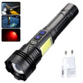 Portable RGB Led Flashlight Rechargeable Zoomable Torch Strong Light 11 Mode Tactical Lamp for Camping Fishing Emergency Lantern Oasis Select 1PCS-EU