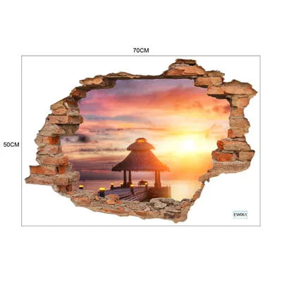 3D wall stickers simulation broken wall through wall false Windows living room children's room bedroom background space stickers Oasis Select 061 50cm x 70cm